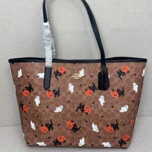 💕💕Coach City Tote In Signature Canvas With Halloween Graphic Bag Purse